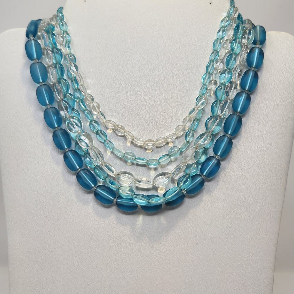 Liz Claiborne Ice Blue Beaded Layered Necklace Multi Strand Silver Tone Jewelry